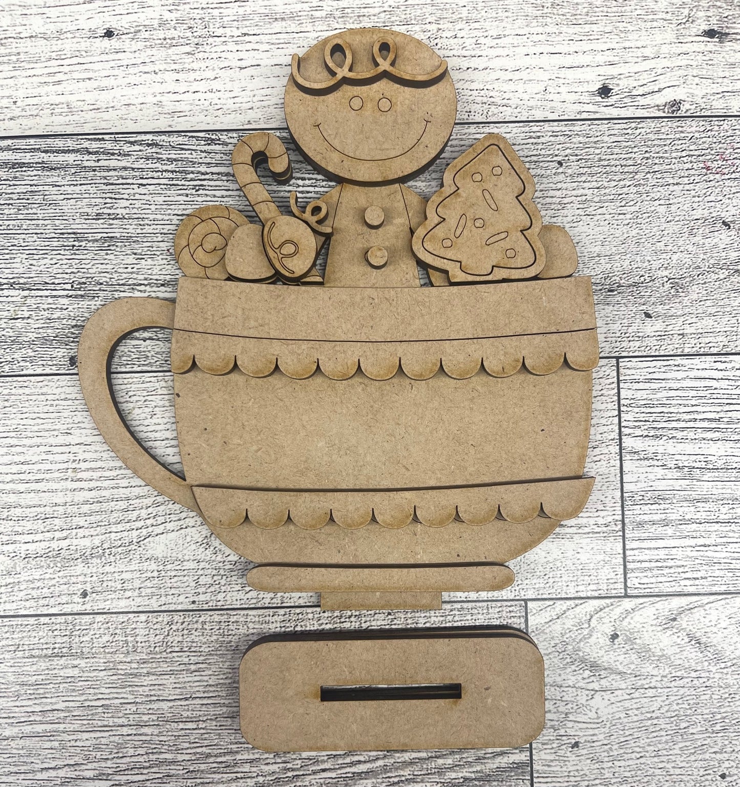 Gingerbread Couple Basket & Cup Inserts 2026 - unpainted wood cutouts, ready for you to paint