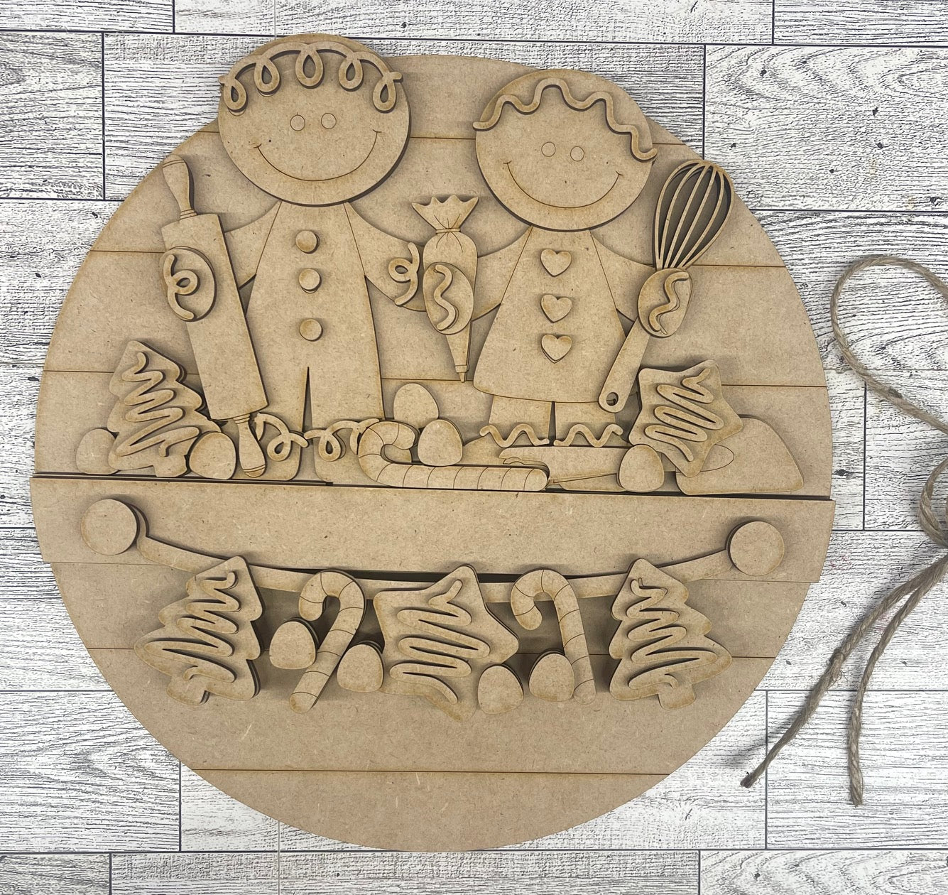 Gingerbread Couple 2026 Insert for Picket Fence unpainted wood cutouts, ready for you to paint