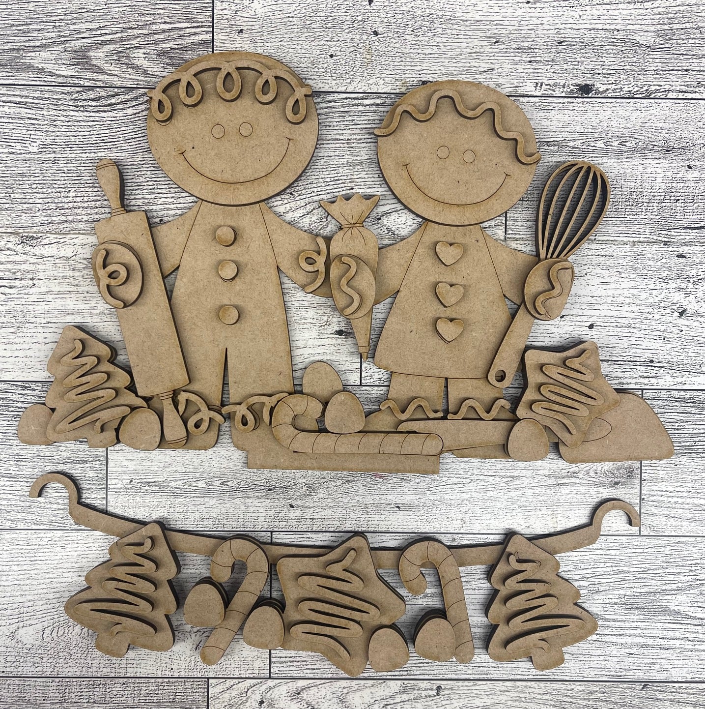 Gingerbread Couple 2026 Insert for Picket Fence unpainted wood cutouts, ready for you to paint