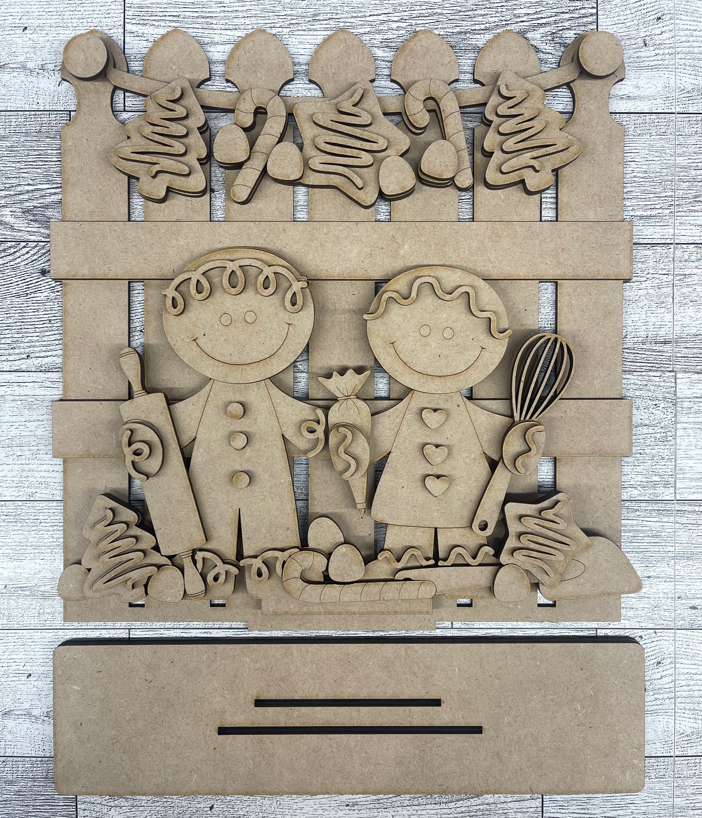Gingerbread Couple 2026 Insert for Picket Fence unpainted wood cutouts, ready for you to paint