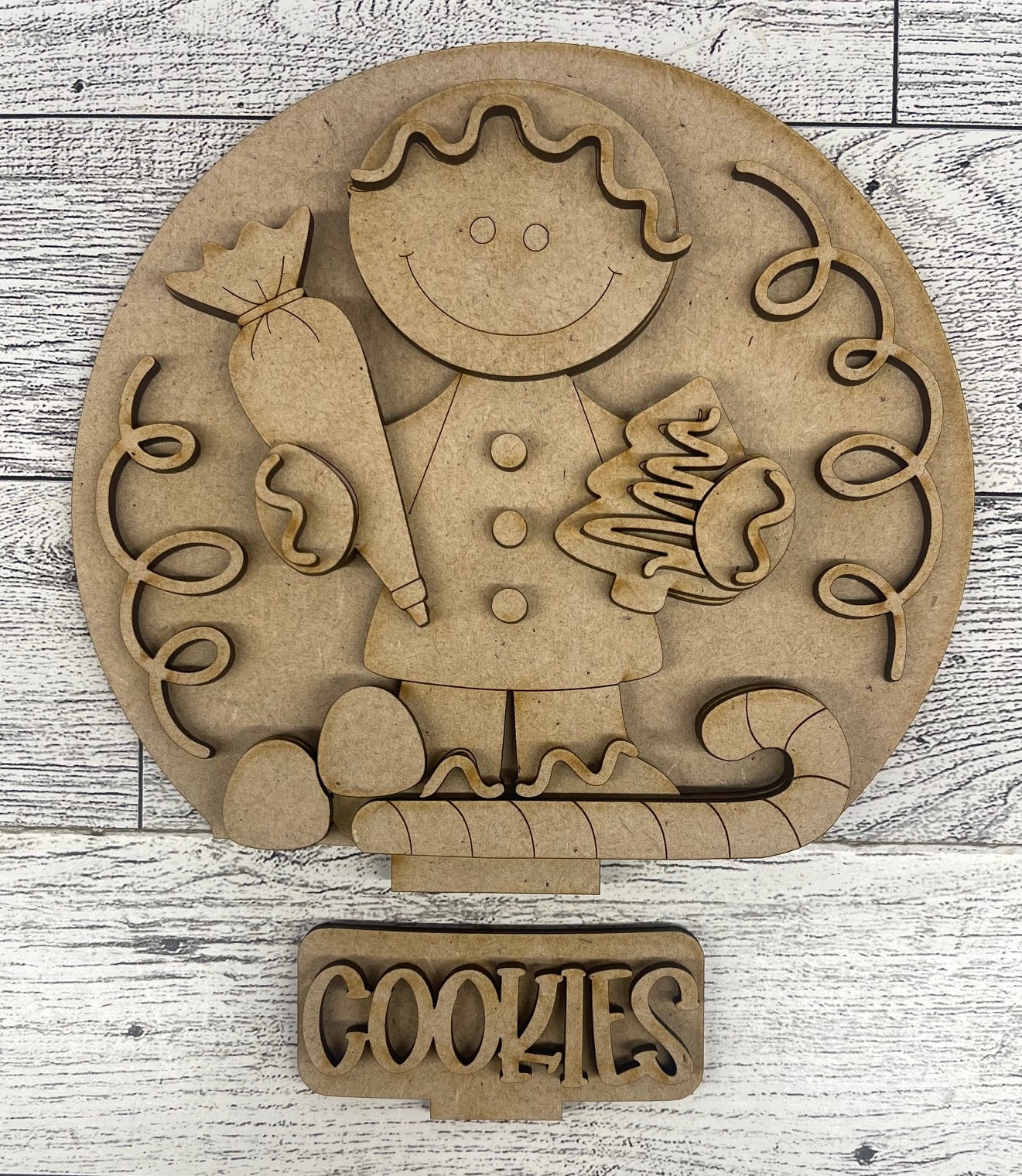 Gingerbread 2026 Globe Insert - unpainted wood cutouts, ready for you to paint