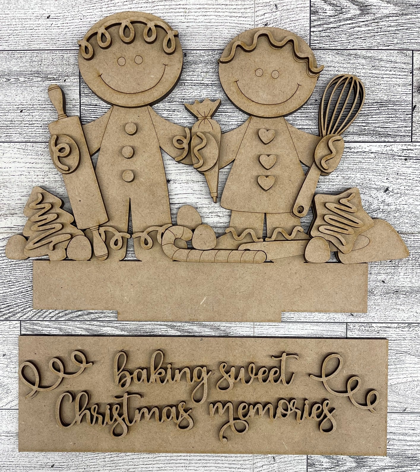 Gingerbread Couple 2026 Insert for Window - unpainted wood cutouts, ready for you to paint