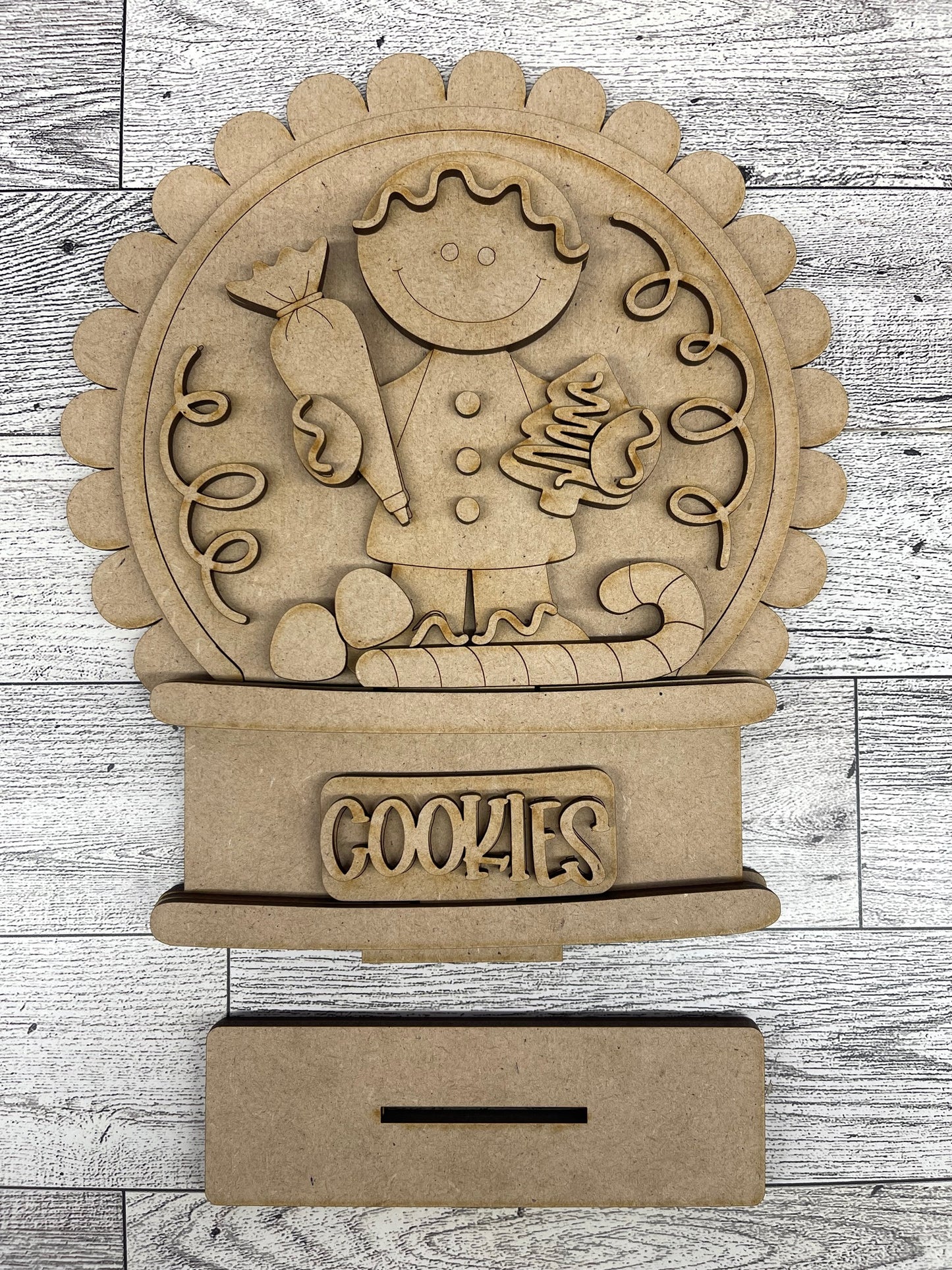 Gingerbread 2026 Globe Insert - unpainted wood cutouts, ready for you to paint