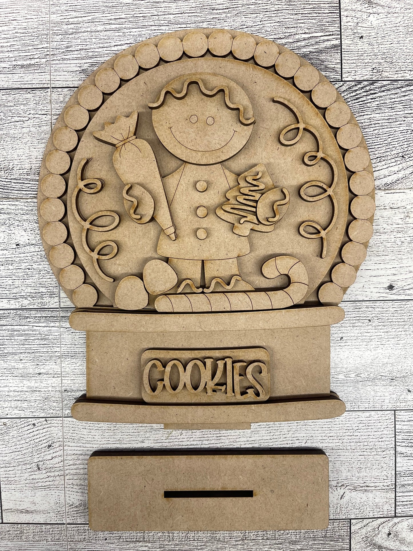 Gingerbread 2026 Globe Insert - unpainted wood cutouts, ready for you to paint