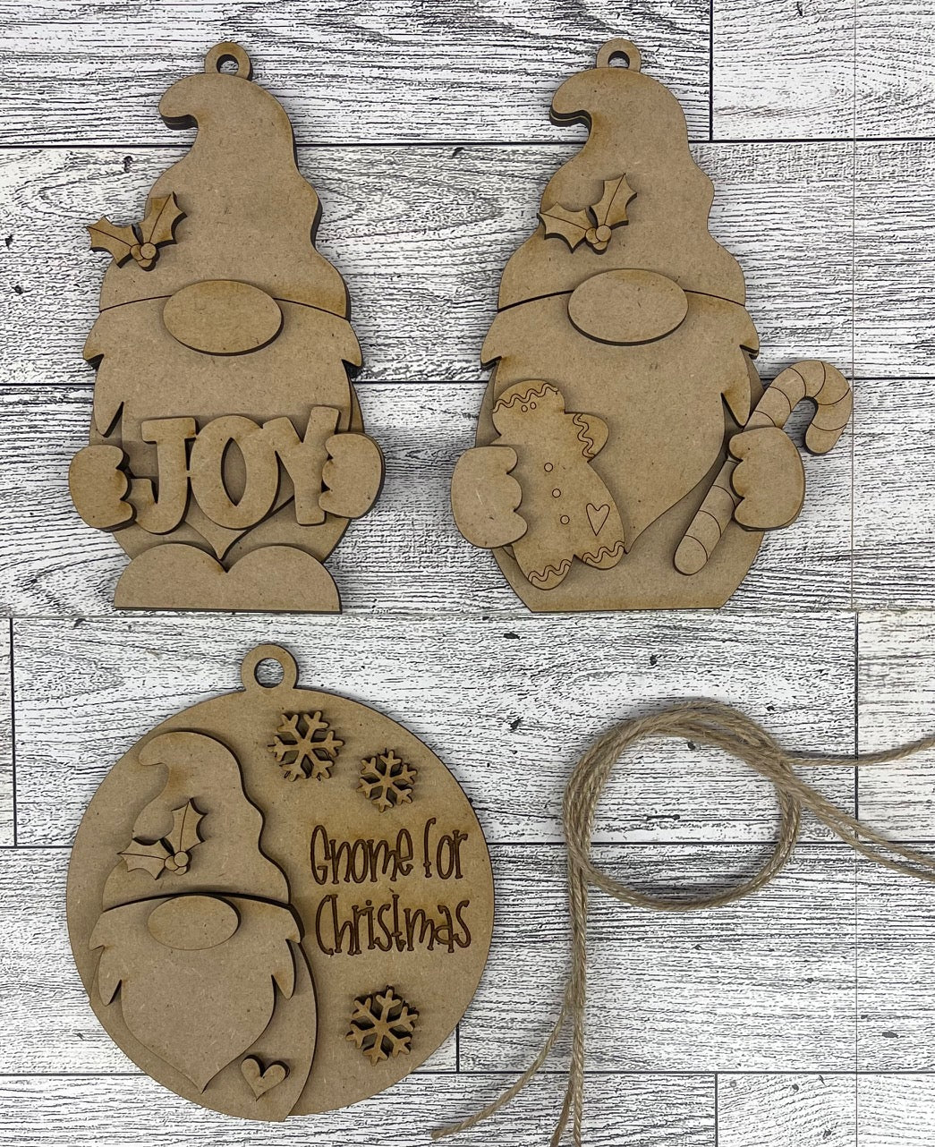 Gnome Trio Christmas Ornaments unpainted cutouts