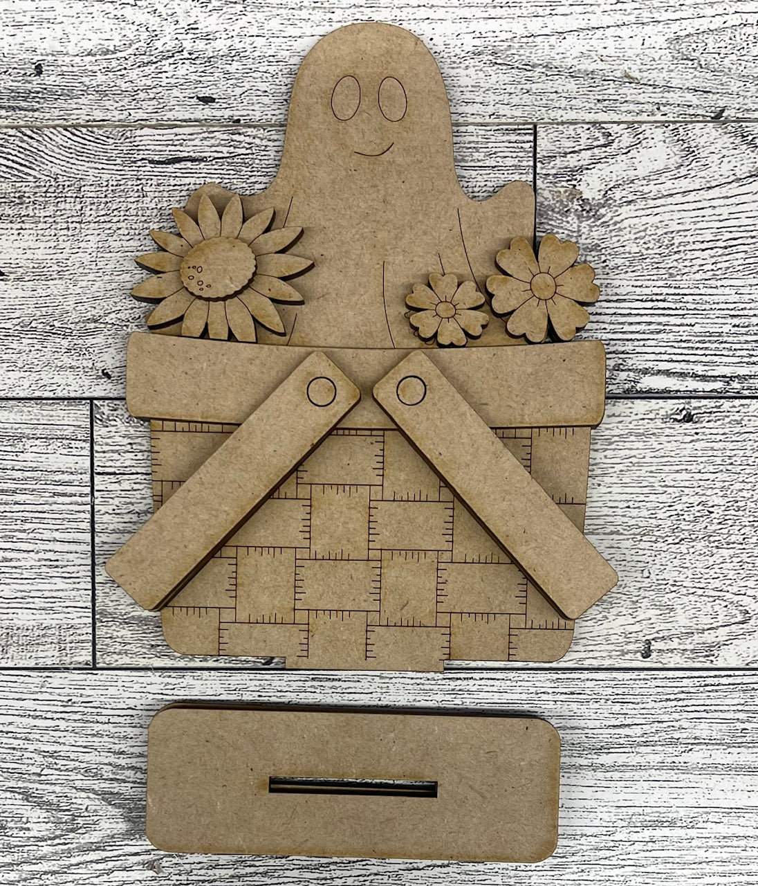 Halloween Ghost with Flowers Basket Inserts - unpainted wood cutouts, ready for you to paint