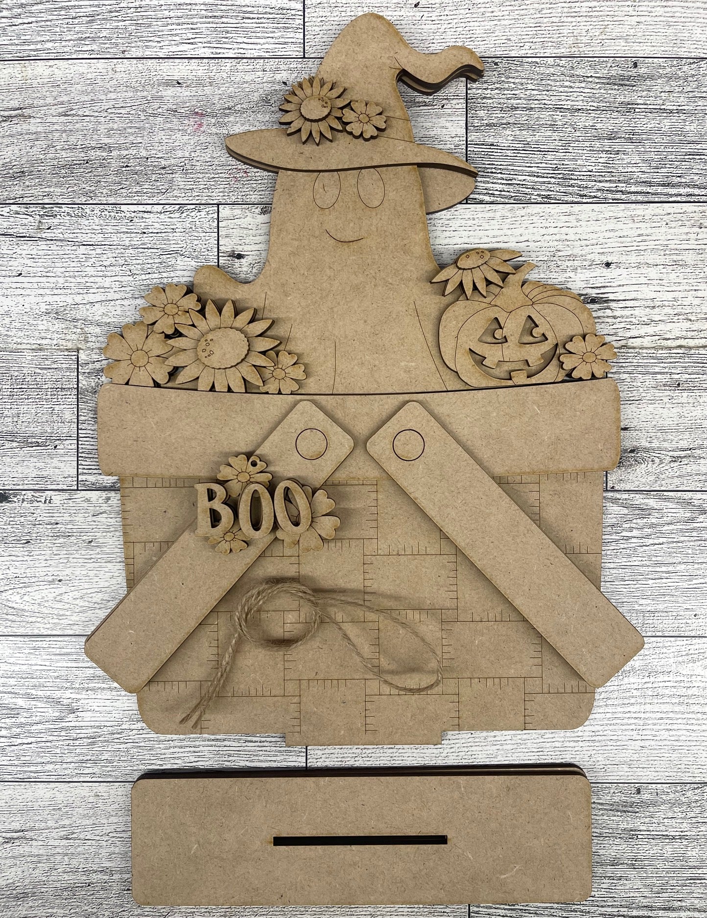 Halloween Ghost with Flowers Basket Inserts - unpainted wood cutouts, ready for you to paint