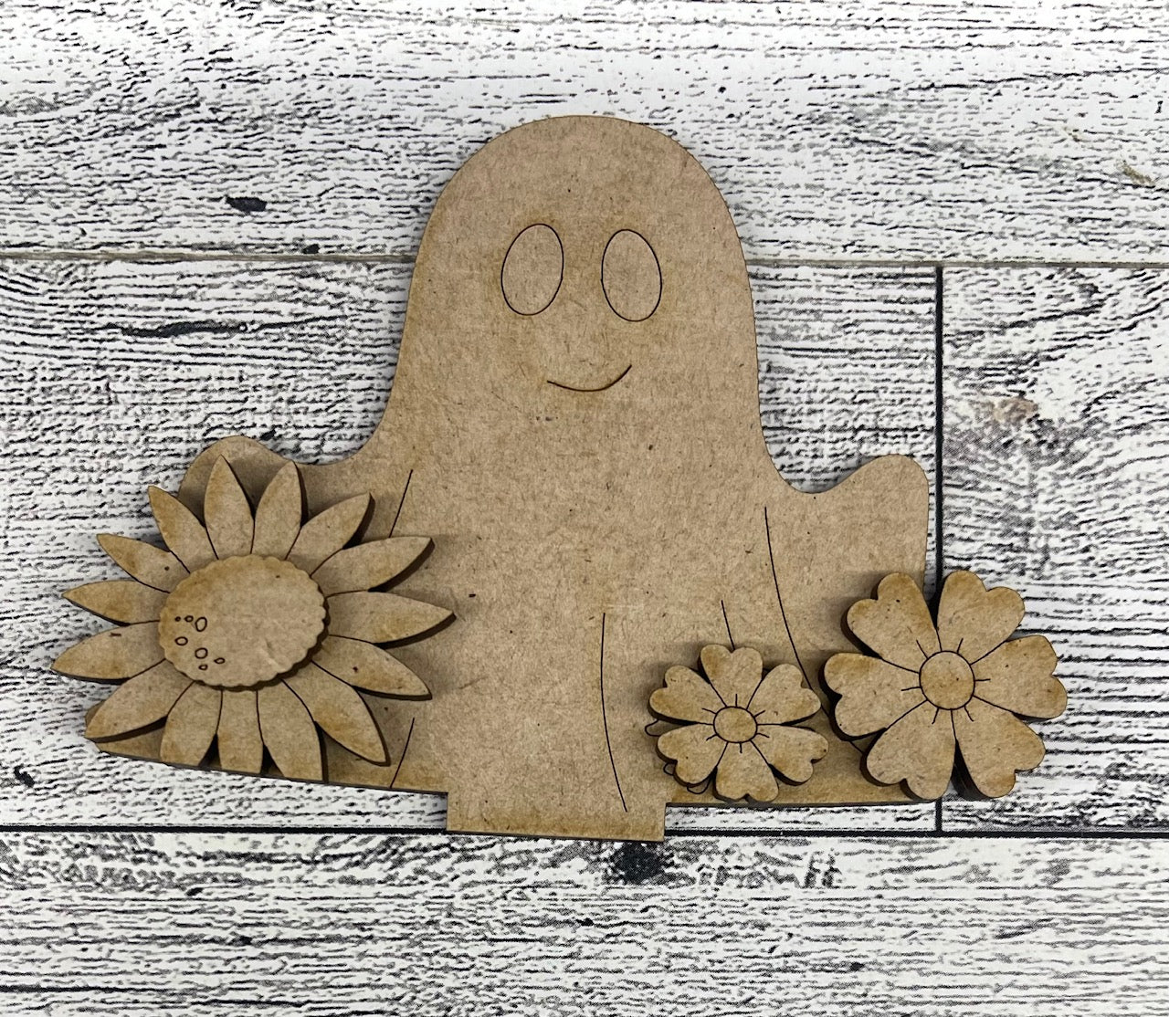 Halloween Ghost with Flowers Basket Inserts - unpainted wood cutouts, ready for you to paint
