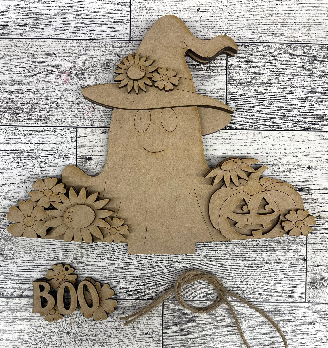 Halloween Ghost with Flowers Basket Inserts - unpainted wood cutouts, ready for you to paint