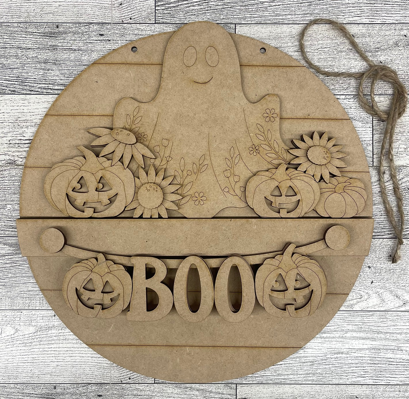 Halloween Ghost with Flowers 2026 Insert for Picket Fence unpainted wood cutouts, ready for you to paint