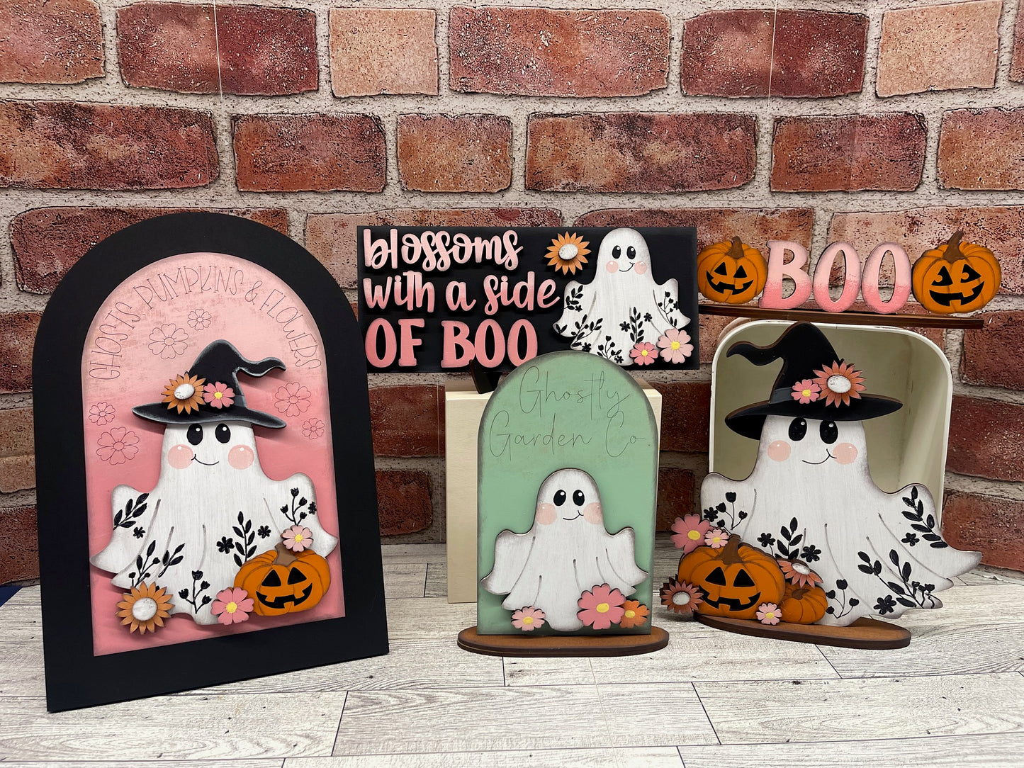 August Monthly Craft Kit - Halloween Ghost with Flowers themed - does not include frame or plain arch or HOME arch frame sold separately - un1d ready for you to finish