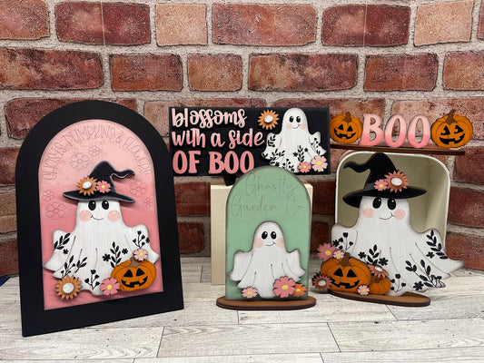 August Monthly Craft Kit - Halloween Ghost with Flowers themed - does not include frame or plain arch or HOME arch frame sold separately - un1d ready for you to finish