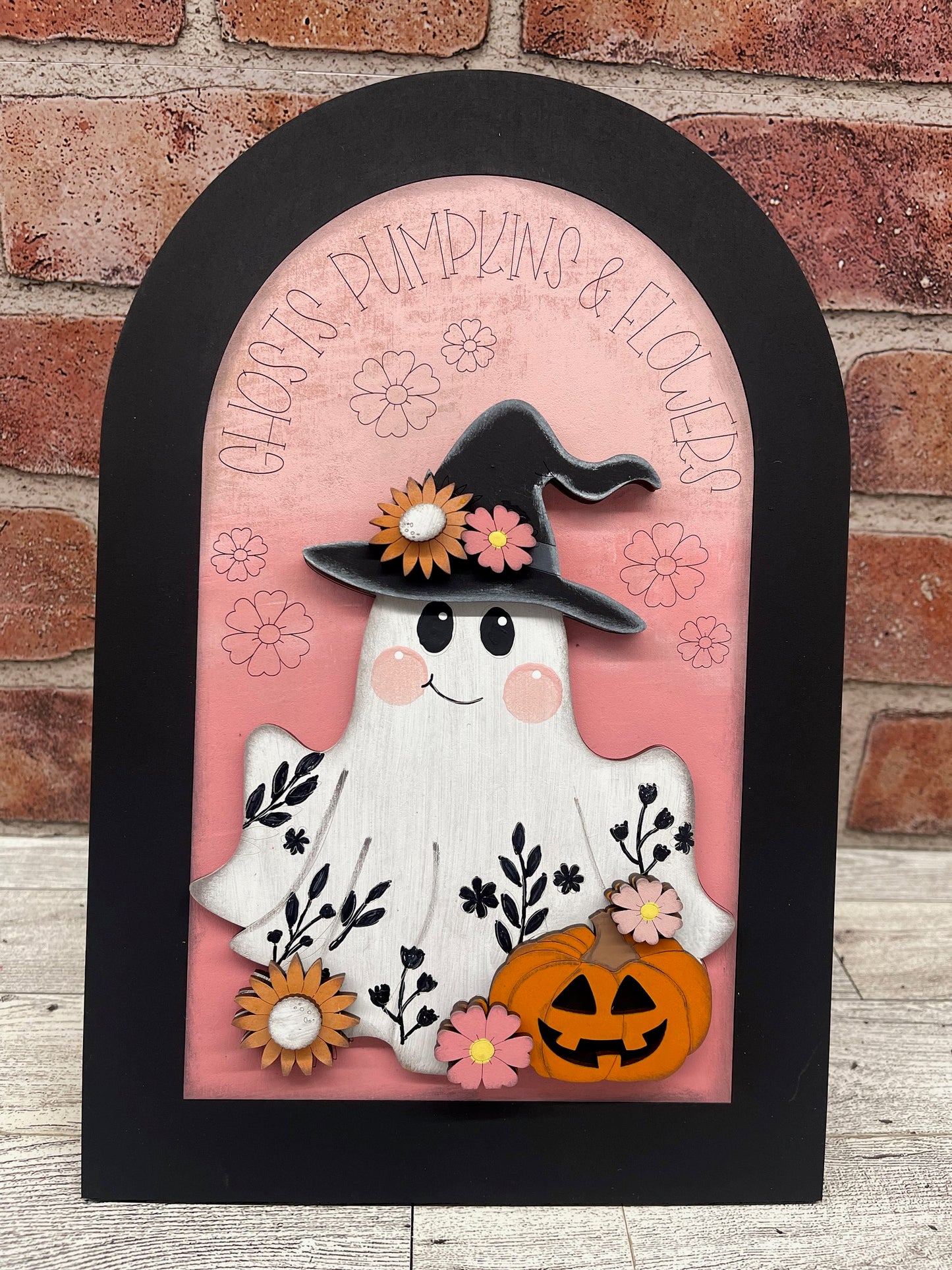 August Monthly Craft Kit - Halloween Ghost with Flowers themed - does not include frame or plain arch or HOME arch frame sold separately - un1d ready for you to finish
