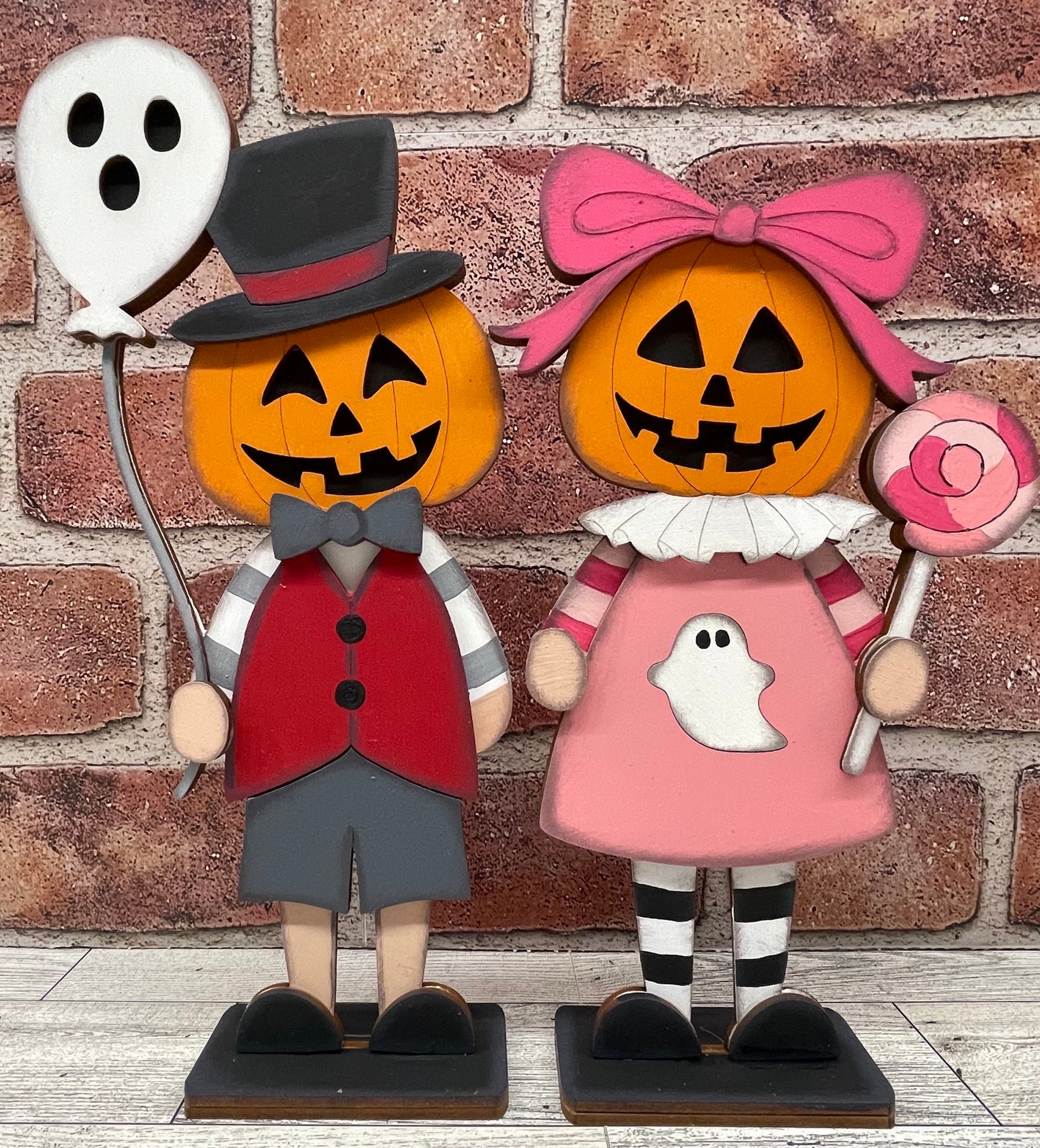 $10.00 - $15.00 - Thursday - Halloween Pumpkin Head Kid Standers set of 2 - unpainted cutouts ready for you to finish