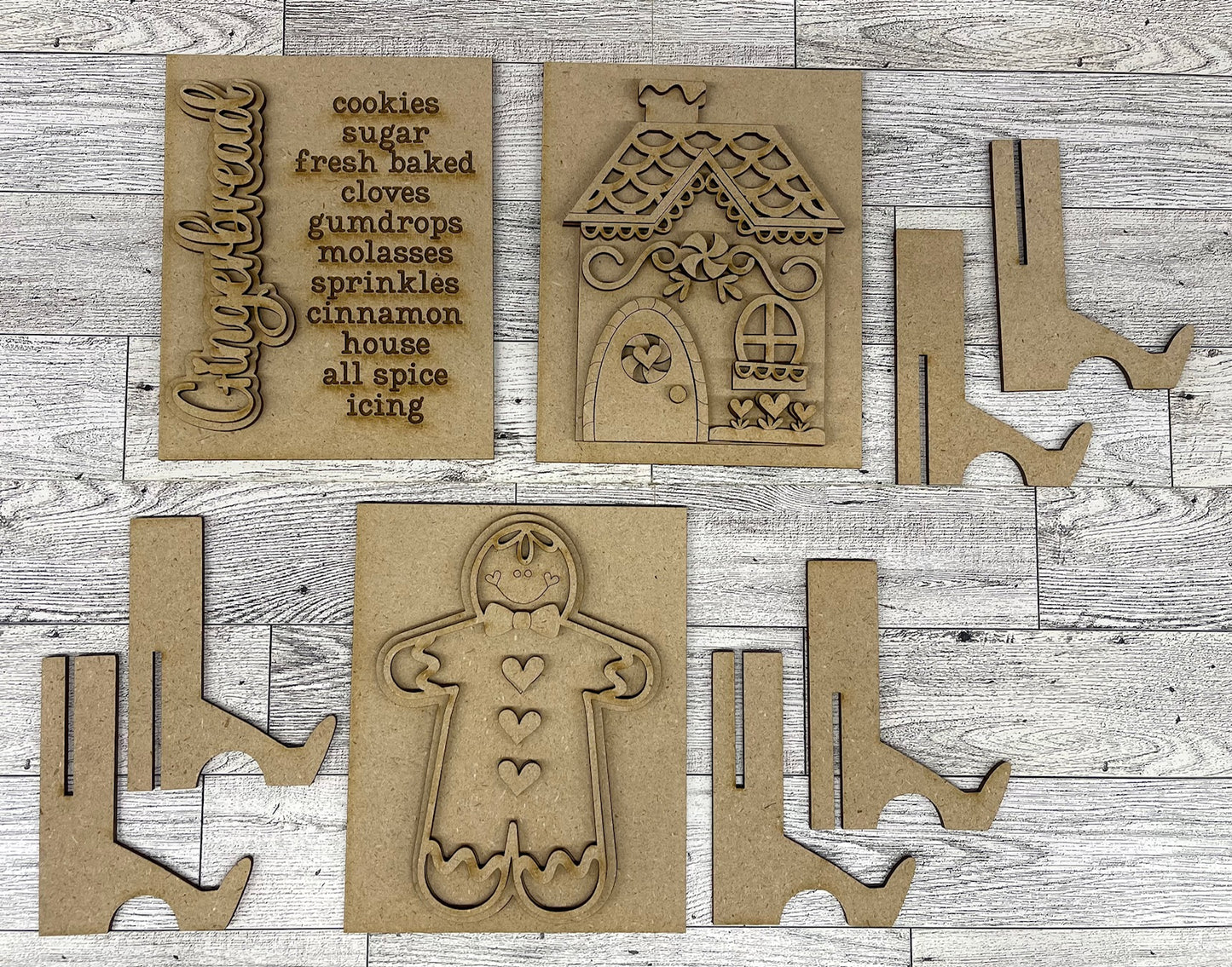 Gingerbread Christmas Sign Trio - unpainted cutouts