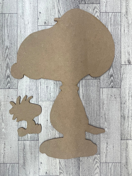 Large Snoopy & Woodstock - Cutout unpainted wood ready for you to paint