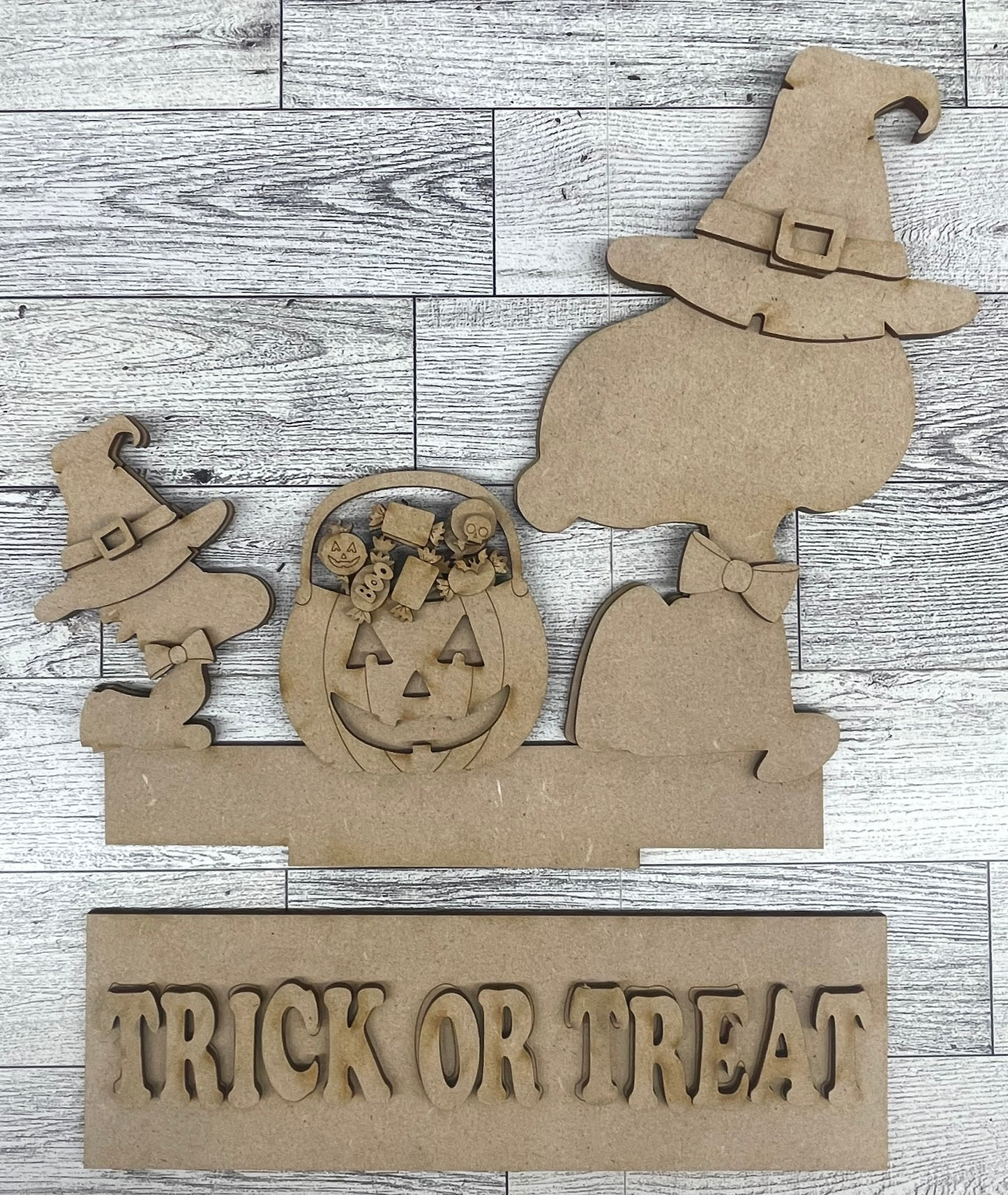 Trick or Treat Snoopy & Woodstock Insert for Changeable Window Box unpainted wood cutouts, ready for you to paint