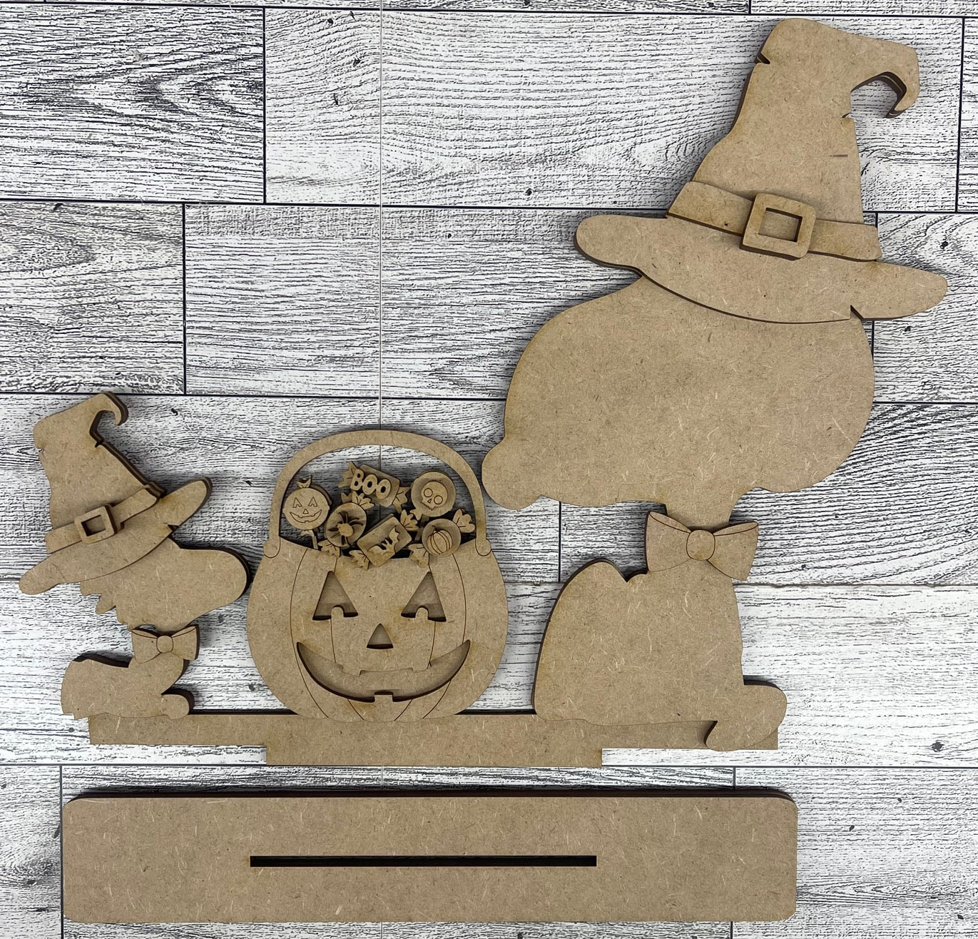 Halloween Snoopy & Woodstock with Candy Stander - Cutout unpainted wood ready for you to paint