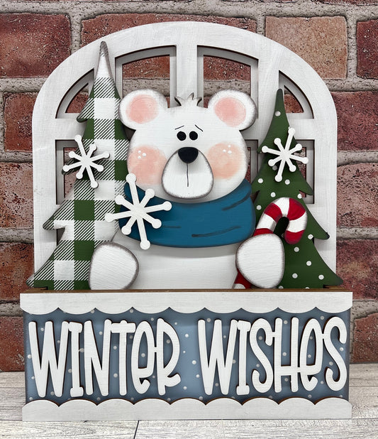 Winter Wishes Insert for Changeable Window Box unpainted wood cutouts, ready for you to paint