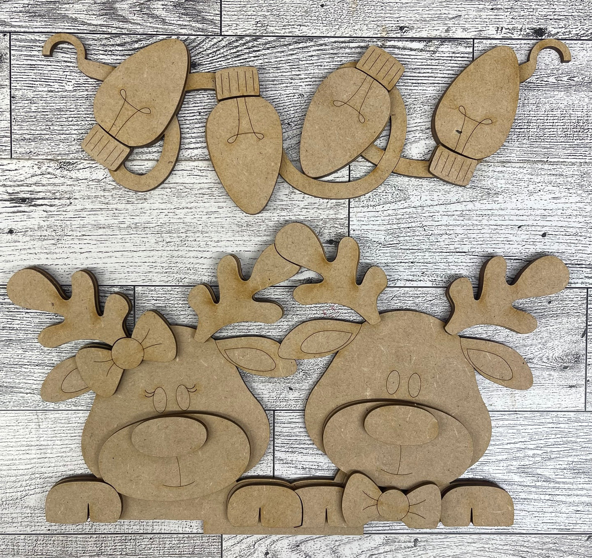 Reindeer Couple 2026 Insert for Picket Fence unpainted wood cutouts, ready for you to paint