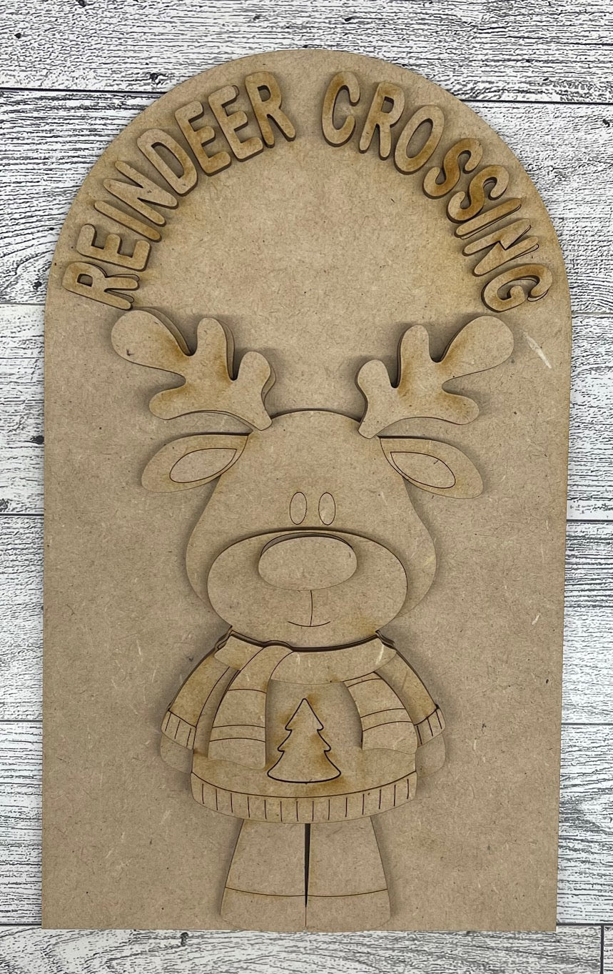 Reindeer 2026 Arch Insert - unpainted wooden cutouts, ready for you to paint