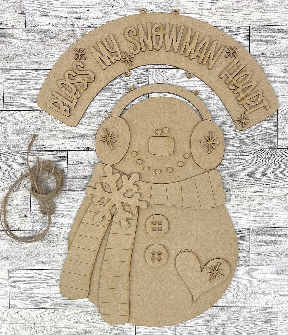 Bless My Snowman Heart Door Sign unpainted cutouts