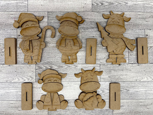 $12.00 Tuesday - Christmas Dairy Cow Standers - set of 5 cutouts ready for you to finish - truck sold separately
