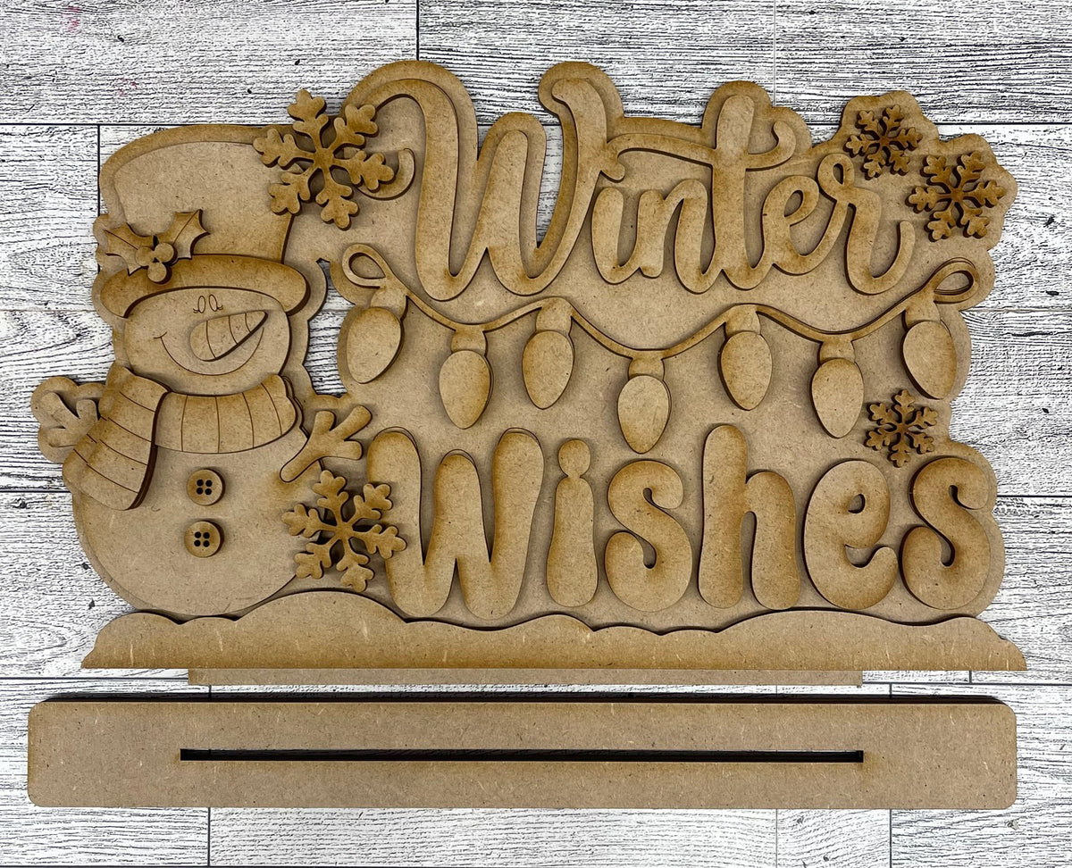 Winter Wishes Snowman Stander - unpainted wooden cutouts, ready for you to paint