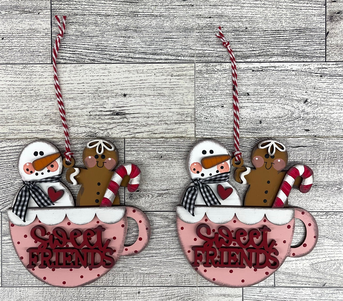 $5.00 Friday - Sweet Friends Gingerbread Man & Snowman Ornaments set of 2 - unpainted cutouts ready for you to finish
