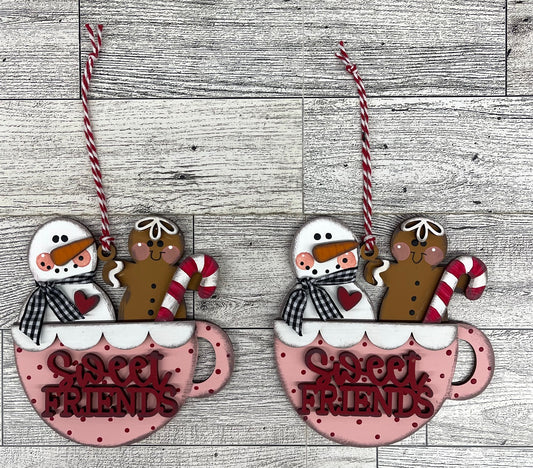 $5.00 Friday - Sweet Friends Gingerbread Man & Snowman Ornaments set of 2 - unpainted cutouts ready for you to finish