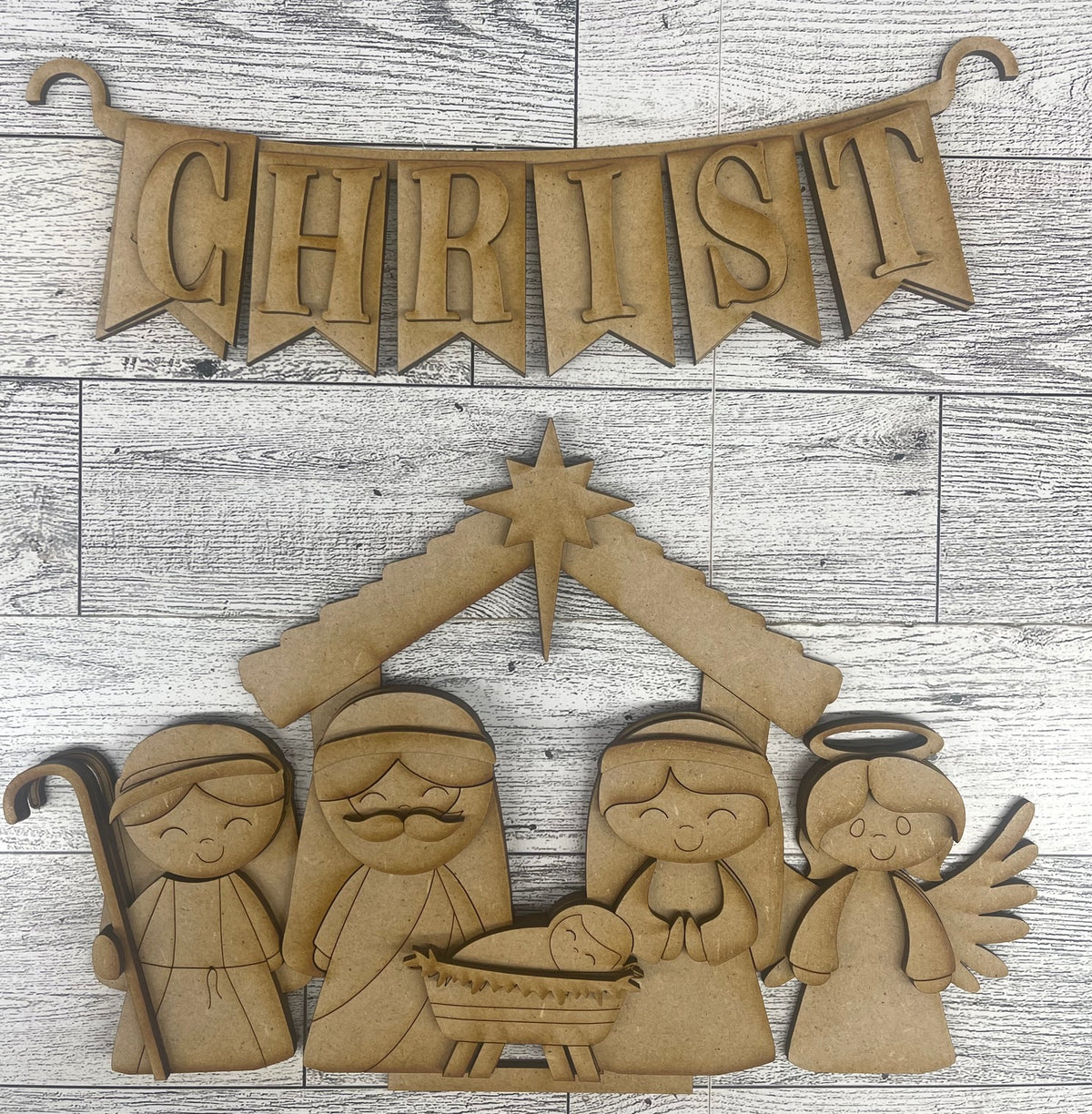 Nativity Insert for Picket Fence unpainted wood cutouts, ready for you to paint
