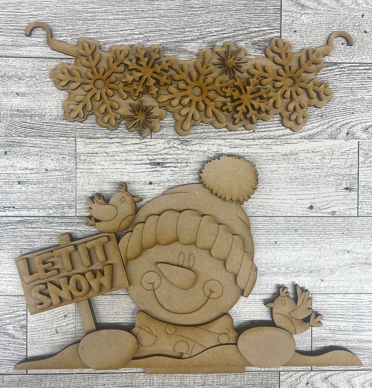 Let it Snow - Snowman Insert for Picket Fence unpainted wood cutouts, ready for you to paint
