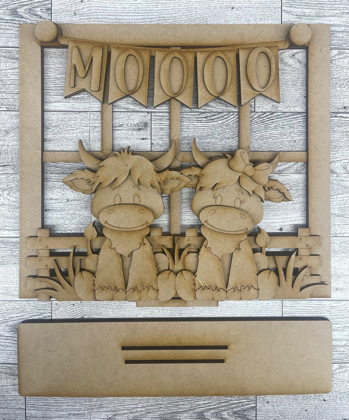 Highland Cows 2026 Insert for Picket Fence unpainted wood cutouts, ready for you to paint