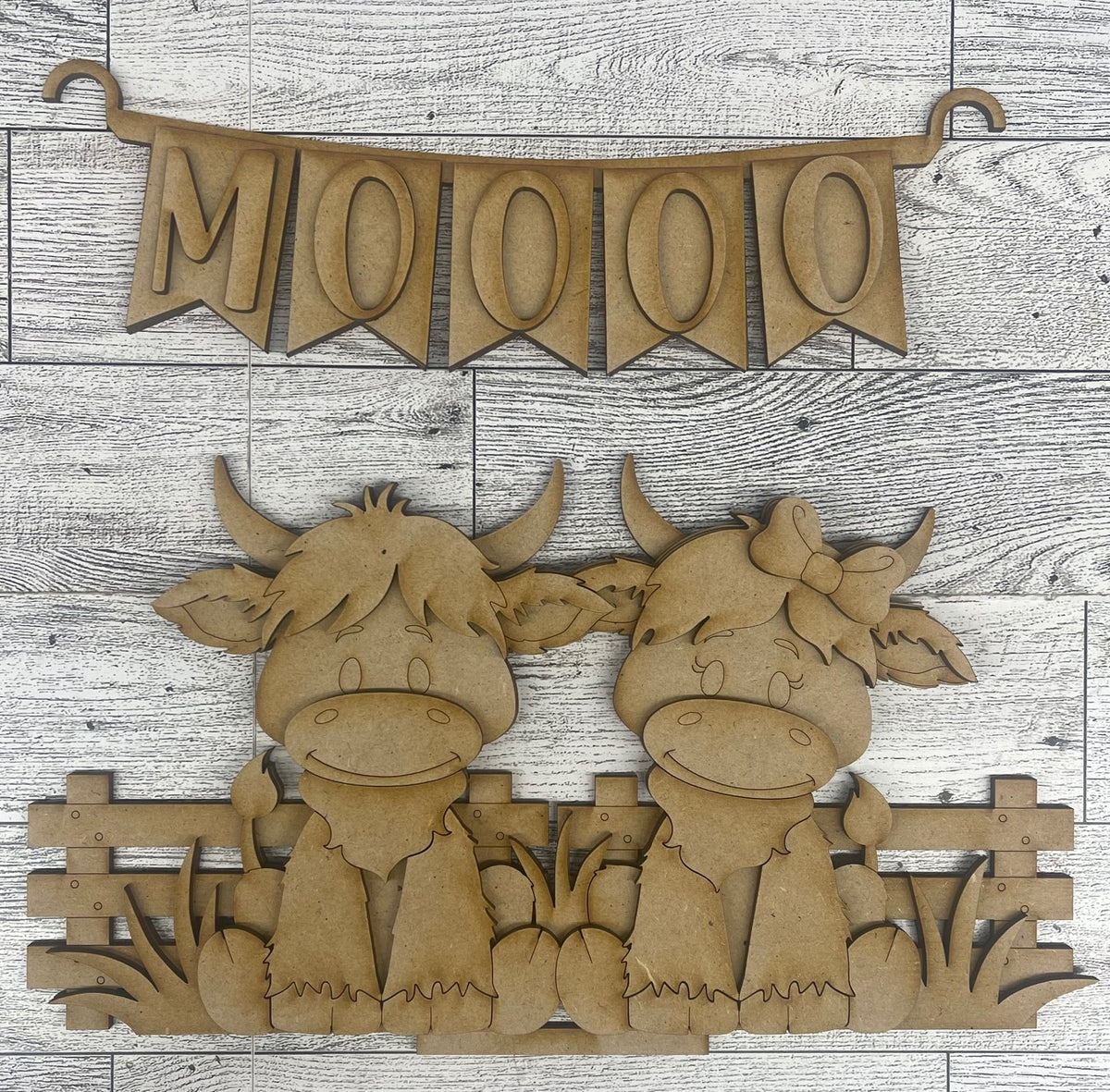 Highland Cows 2026 Insert for Picket Fence unpainted wood cutouts, ready for you to paint