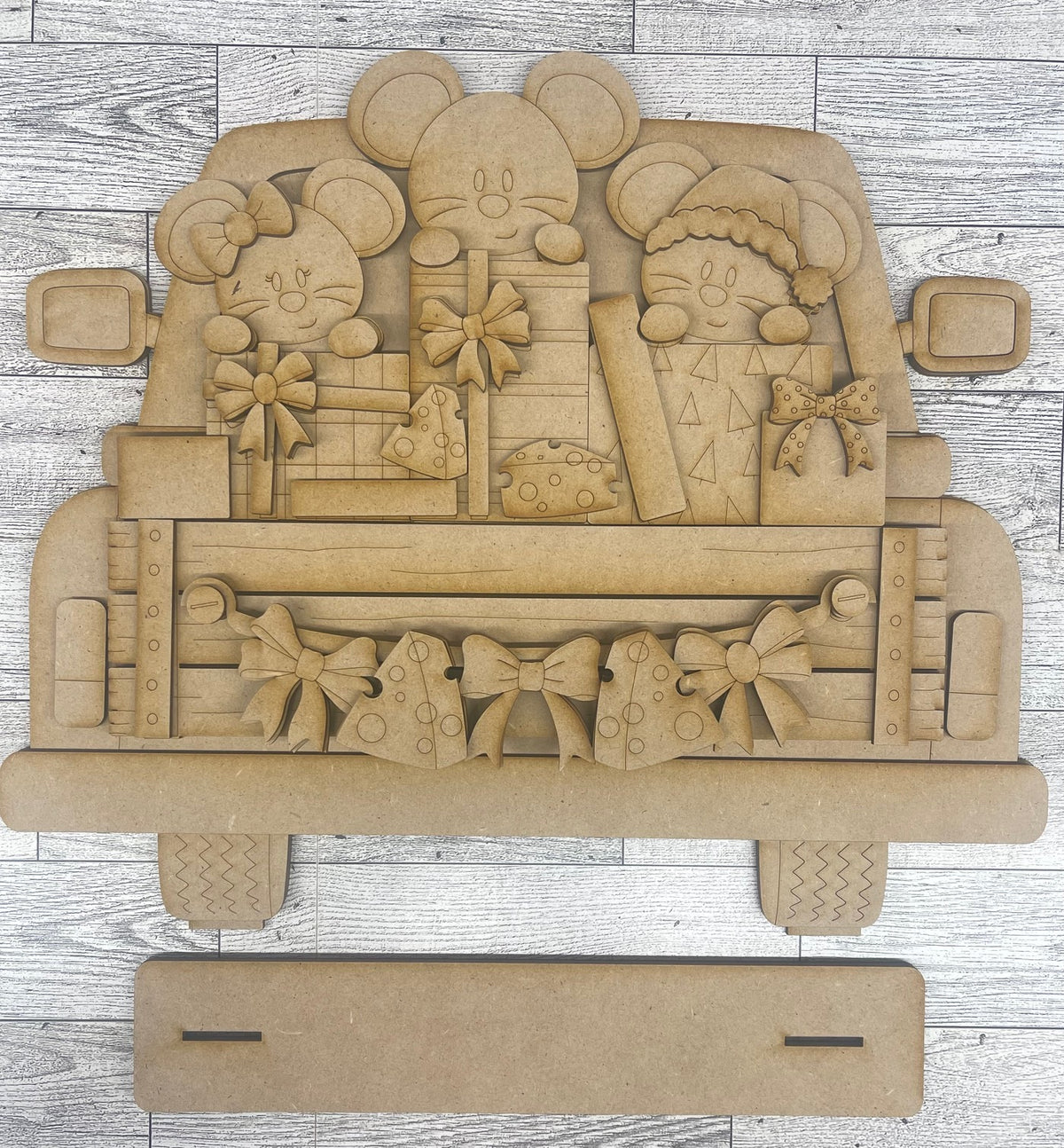Christmas Mouse Insert for Picket Fence unpainted wood cutouts, ready for you to paint