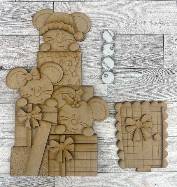 Christmas Mouse 2026 Birdhouse Insert - unpainted cutouts, ready to paint