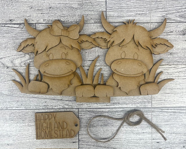Highland Cow Basket Inserts - unpainted wood cutouts, ready for you to paint