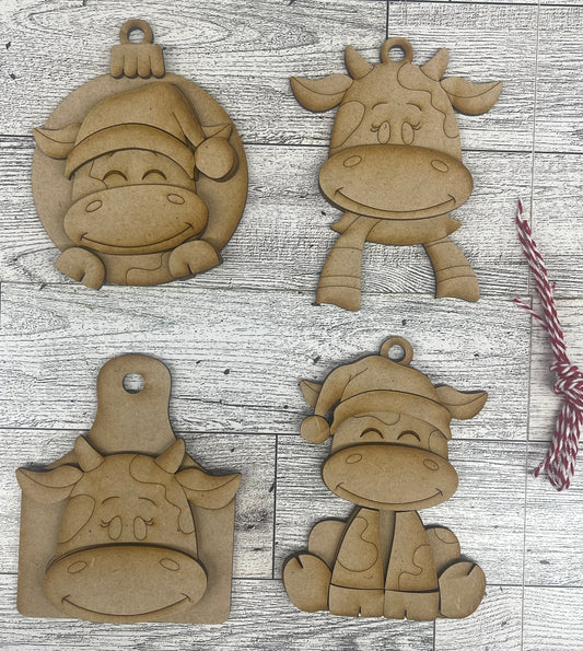 $10.00 Thursday - Dairy Cow Christmas Ornaments - Set of 5 - cutouts ready for you to finish