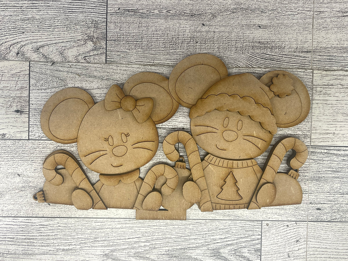 Christmas Mouse Basket Inserts - unpainted wood cutouts, ready for you to paint