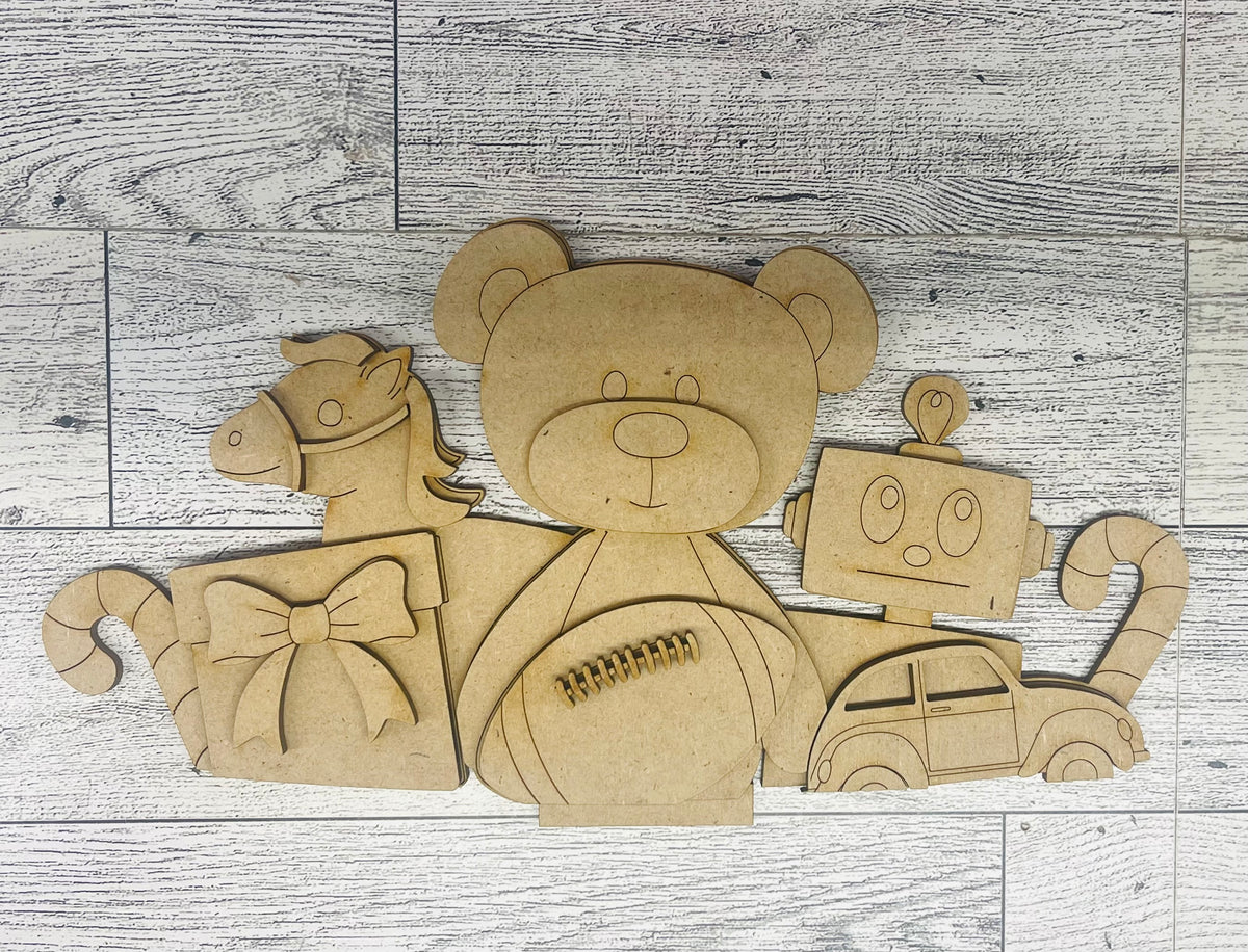 Christmas Toys Basket Inserts - unpainted wood cutouts, ready for you to paint