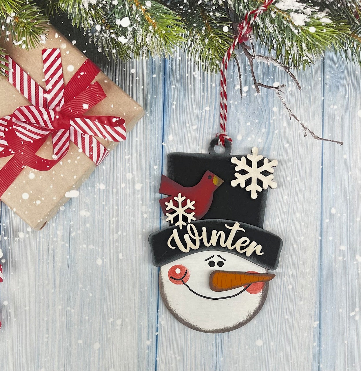 Painted Winter Snowman Head Ornament