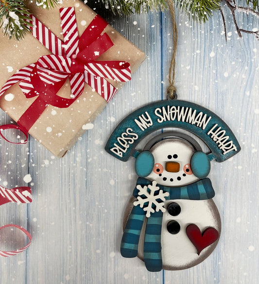 Painted Bless My Snowman Heart Ornament