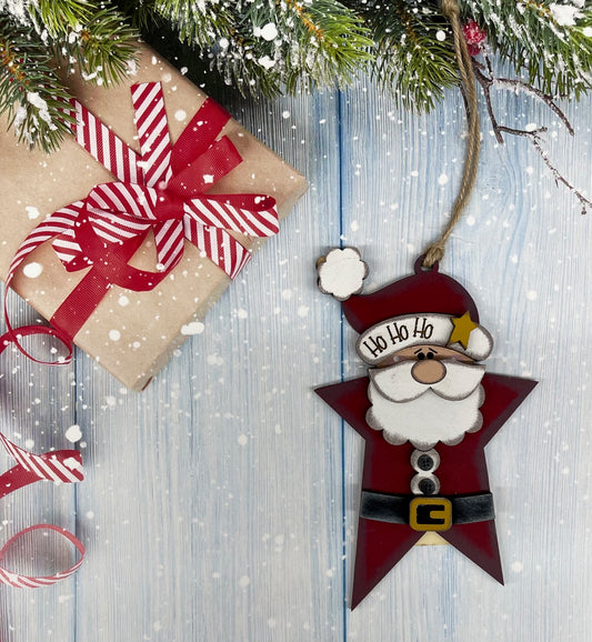 Painted Santa Star Ornament