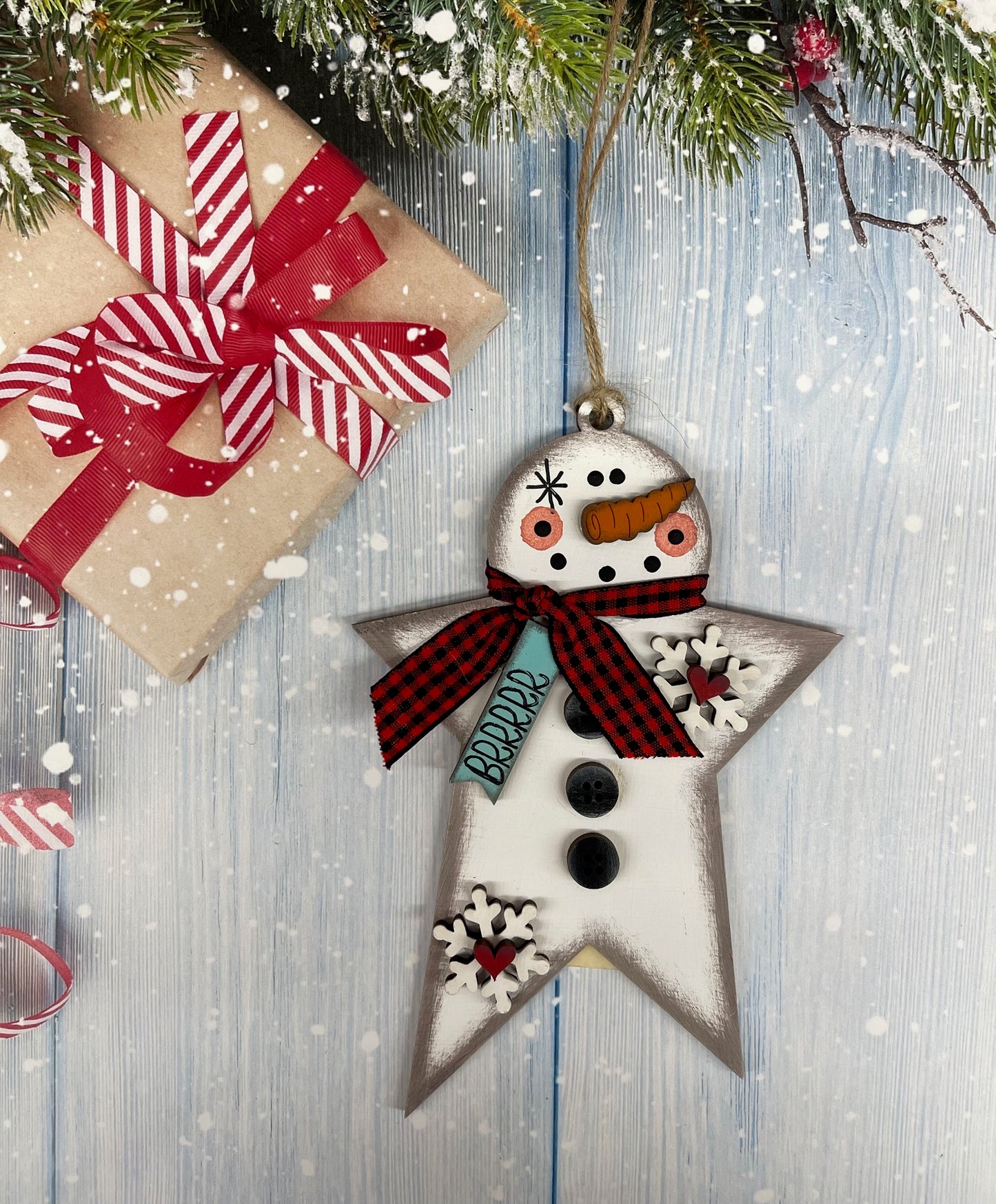 Painted Snowman Star Ornament