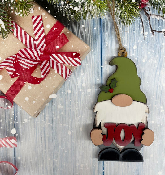 Painted Joy Gnome Christmas Ornament