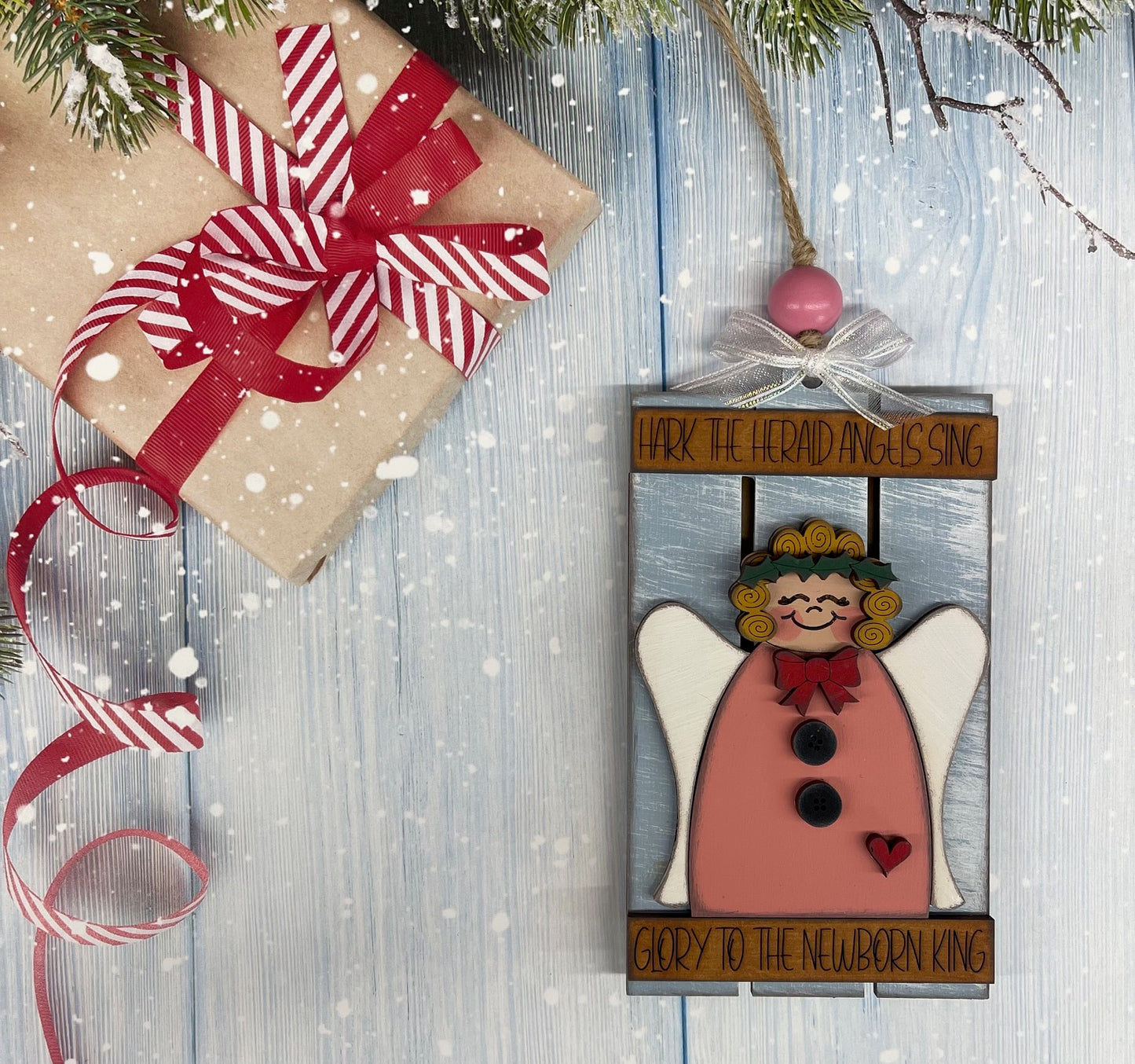 Painted Hark the Herald Angels Sing Christmas Ornament Gift Card Holder