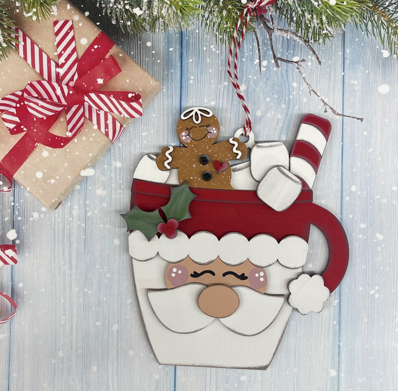 Painted Santa Cocoa Mug Christmas Ornament - Large