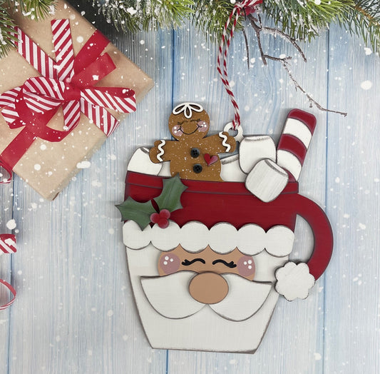 Painted Santa Cocoa Mug Christmas Ornament - Large