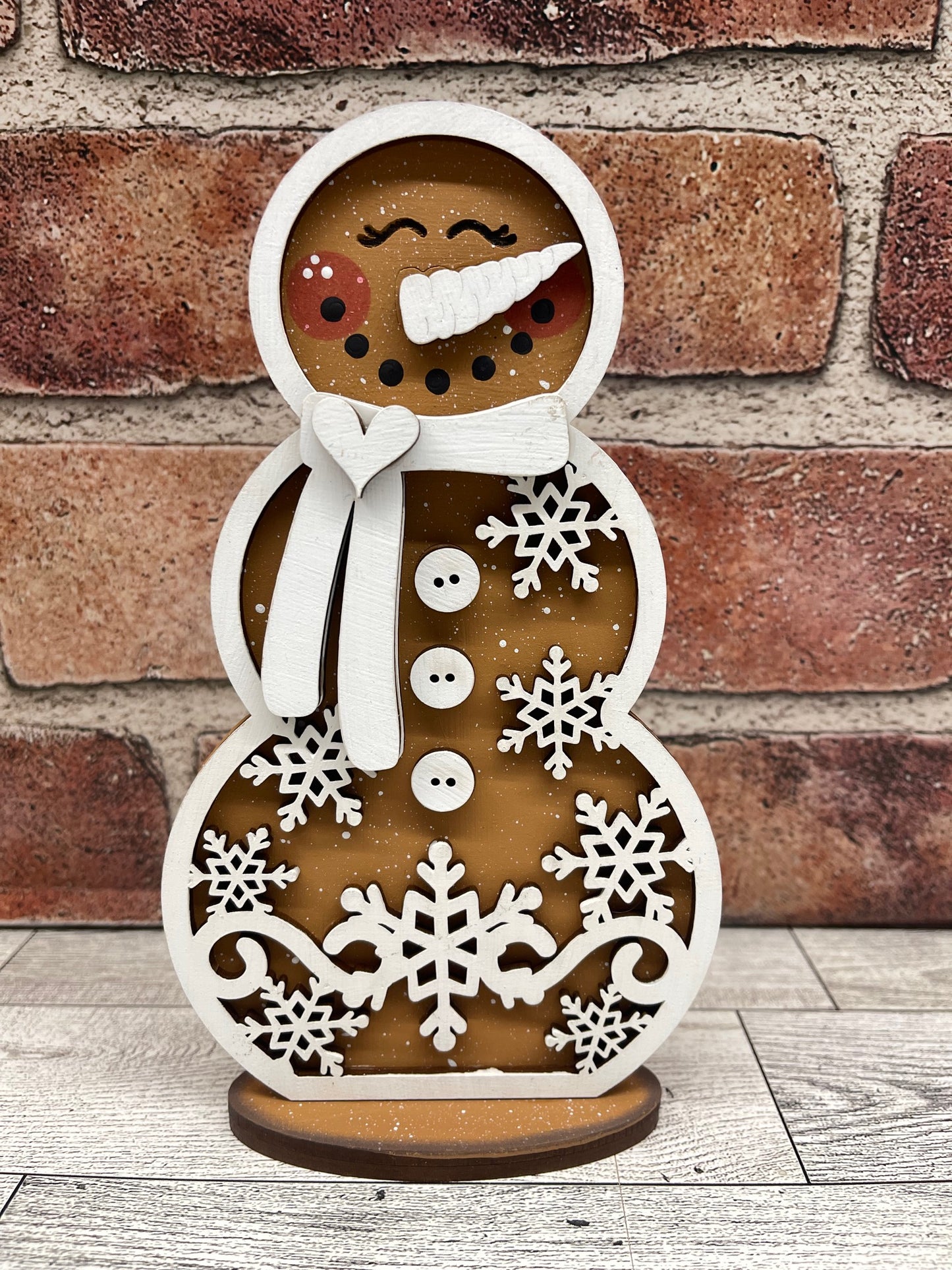 Painted Gingerbread Mrs. Snowman Stander