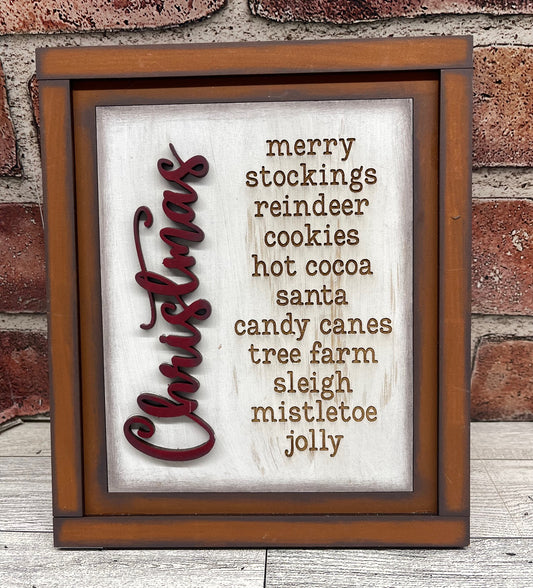 Painted - Christmas descriptions Sign with Changeable Frame